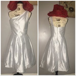 Fit flare pleated one shoulder dress